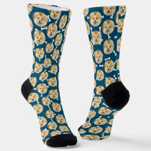 Personalisierter Hund Foto Muster Hund Vater Navy  Socken