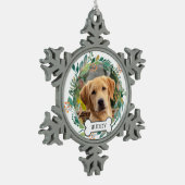 Personalisierter Hund Foto Wasserfarben Schneeflocken Zinn-Ornament (Links)