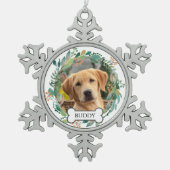 Personalisierter Hund Foto Wasserfarben Schneeflocken Zinn-Ornament (Vorderseite)