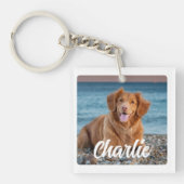 Personalisierter Hund halten über zwei Foto Schlüsselanhänger (Vorderseite)