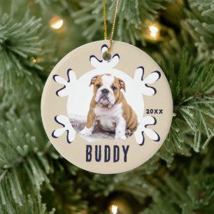 Personalisierter Hund Hausname Foto Schneeflocke Keramik Ornament