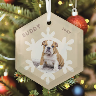 Personalisierter Hund Hausname Foto Schneeflocken Ornament Aus Glas