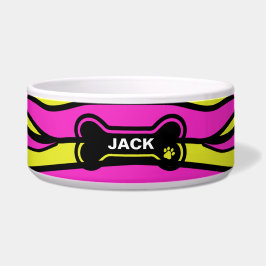 Personalisierter Hund in Pink und Gelb Napf