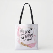 Personalisierter Hund Lover Happy Place Pink & Gol Tasche (Vorderseite)