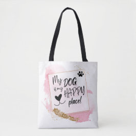 Personalisierter Hund Lover Happy Place Pink & Gol Tasche