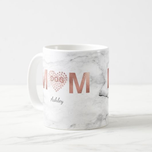 Personalisierter Hund Mama Rose Gold Paw Prints He Kaffeetasse (Vorderseite Links)
