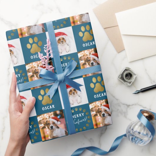 Personalisierter Hund mit 2 Fotos Hund Welpe Blue  Geschenkpapier (Schenken)