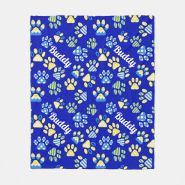 Personalisierter Hund mit blauen Paws Fleecedecke