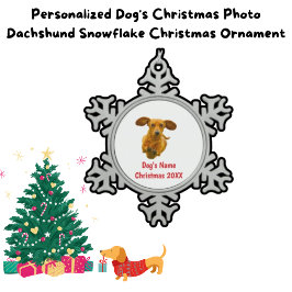 Personalisierter Hund Name Weihnachts-Foto-Dackel Schneeflocken Zinn-Ornament