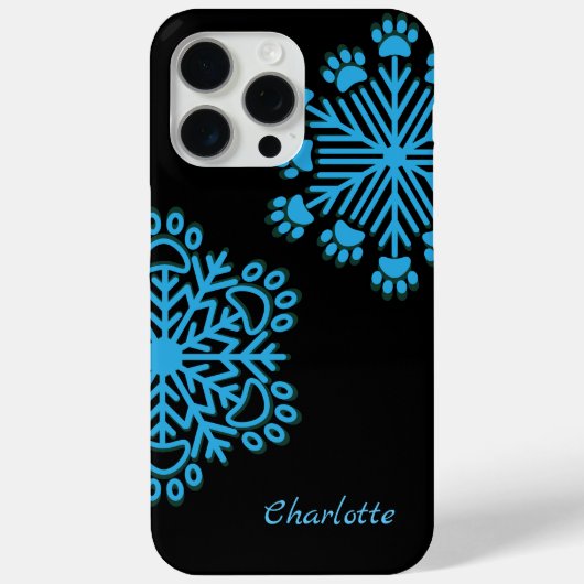 Personalisierter Hund Paw Snowflake Blue & Black Case-Mate iPhone Hülle (Rückseite)