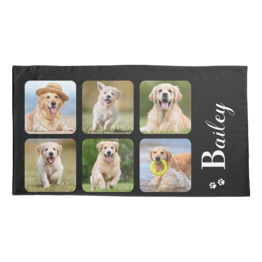 Personalisierter Hund über 6 Foto Monogramm Name Kissenbezug (Rückseite)