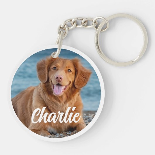 Personalisierter Hund über zwei Foto Haustier Keep Schlüsselanhänger (Rückseite)