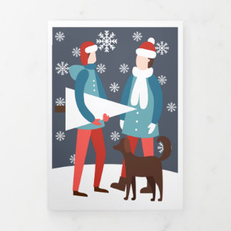 Personalisierter Hund und Baum von Weihnachtsschwu Dreifach Gefaltete Urlaubskarte