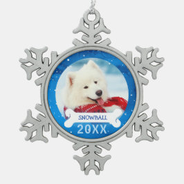 Personalisierter Hund verziert | Foto-Weihnachten Schneeflocken Zinn-Ornament