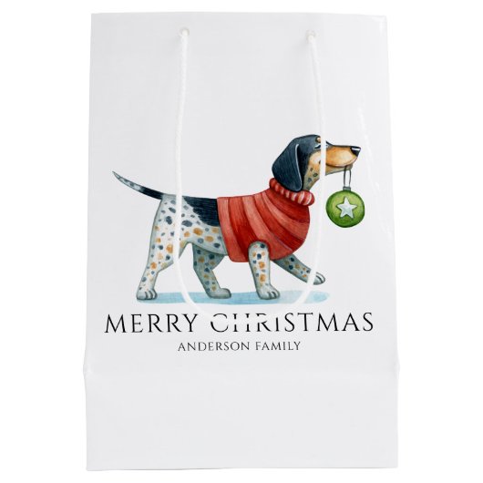 Personalisierter Hund Wasserfarben Weihnachten Mittlere Geschenktüte (Rückseite)