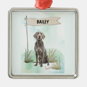 Personalisierter Hund Wasserfarben-Weimaraner Ornament Aus Metall