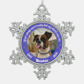 Personalisierter Hunde-Memorial Blue Paw-Ausdruck Schneeflocken Zinn-Ornament (Vorderseite)