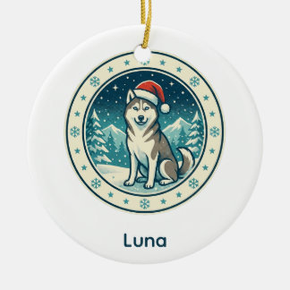 Personalisierter Hunde-Schmuck mit Husky und Weihn Keramik Ornament