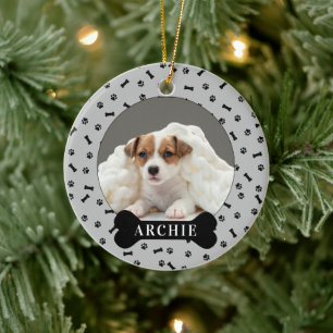 Personalisierter Hundeblock & Pawprint Foto Hausti Keramik Ornament