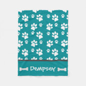Personalisierter Hundeflocken Name und Knochen Fleecedecke (Vorderseite)