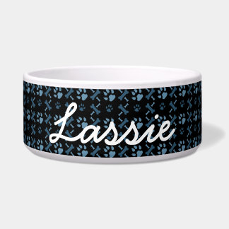 Personalisierter Hundefutter Blue Dog Prints & Bon Napf
