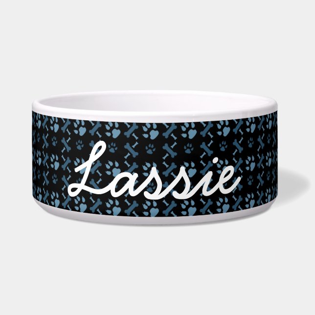 Personalisierter Hundefutter Blue Dog Prints & Bon Napf (Vorderseite)