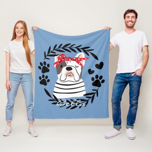 Personalisierter Hundename weiblicher Bulldog Fleecedecke (Beispiel)