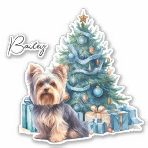Personalisierter Hundename Yorkie mit Weihnachtsba Aufkleber
