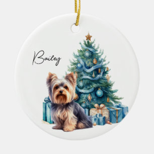 Personalisierter Hundename Yorkie mit Weihnachtsba Keramik Ornament