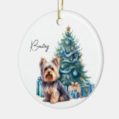 Personalisierter Hundename Yorkie mit Weihnachtsba Keramik Ornament (Links)