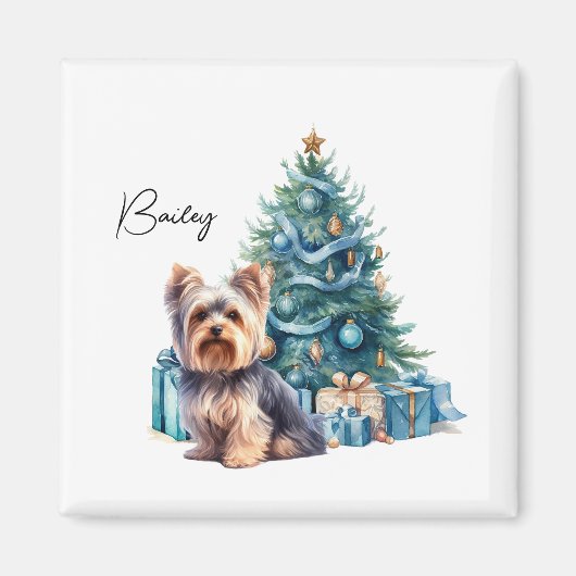 Personalisierter Hundename Yorkie mit Weihnachtsba Magnet (Vorne)