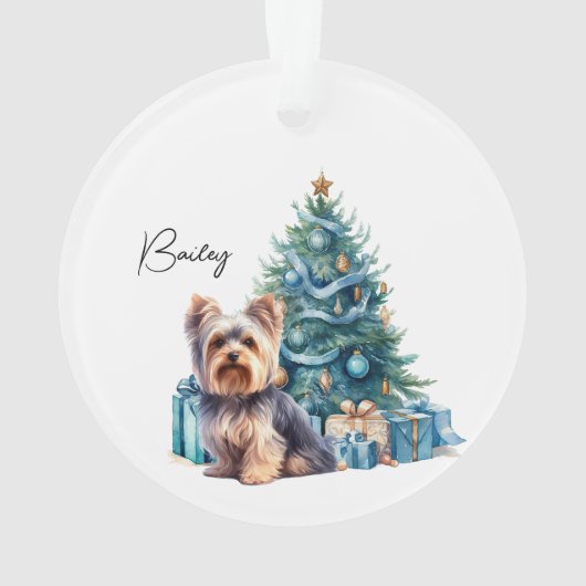 Personalisierter Hundename Yorkie mit Weihnachtsba Ornament (Rückseite)
