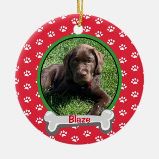 Personalisierter Hundepaw Foto-Pfosten Keramik Ornament (Vorne)