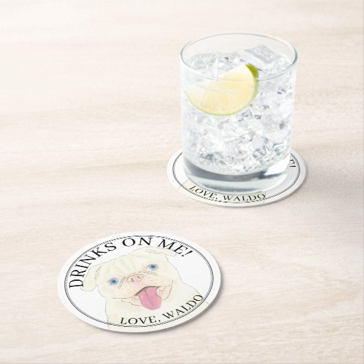 Personalisierter Hundeschlitten Runder Pappuntersetzer (Vor Ort)