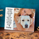 Personalisierter Hundeschluss Keepake Pet Foto Fotoplatte<br><div class="desc">Feiern Sie Ihren besten Freund und schätzen diese wertvollen Erinnerungen mit einem individuellen Hundeliebhaber, der die Foto-Plakette in einem modernen weißen Design bewahrt. Diese einzigartige Haustier-Foto-Sake-Plakette ist das ideale Geschenk für sich, Familie oder Freunde, um Ihren besten Hund oder als Haustier-Gedenkstätte zu ehren. Zitat : " Ein Lächeln kann eine...</div>