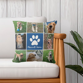 Personalisierter Hundfoto Collage Paw Print Blue Kissen