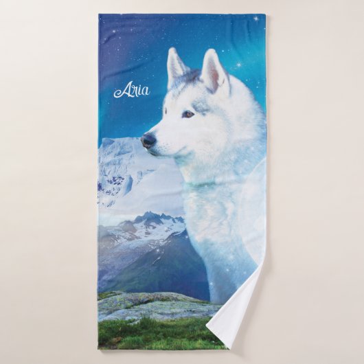 Personalisierter Husky-Hund Badehandtuch (Badehandtuch)