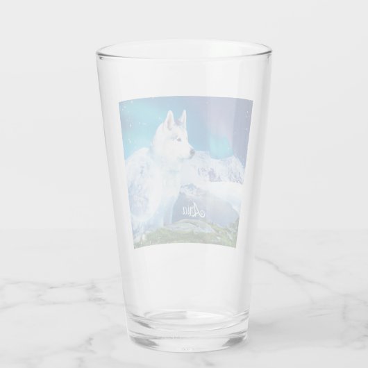 Personalisierter Husky-Hund Glas (Rückseite)