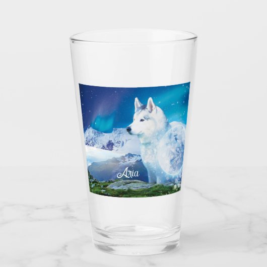 Personalisierter Husky-Hund Glas (Vorderseite)