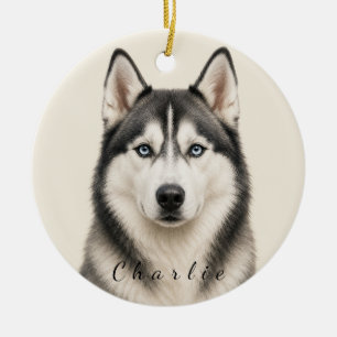 Personalisierter Husky-Hund mit individuellem Name Keramik Ornament