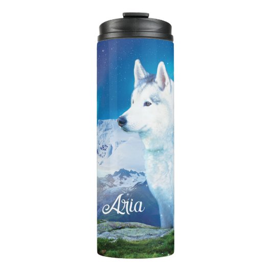 Personalisierter Husky-Hund Thermosbecher (Vorderseite)