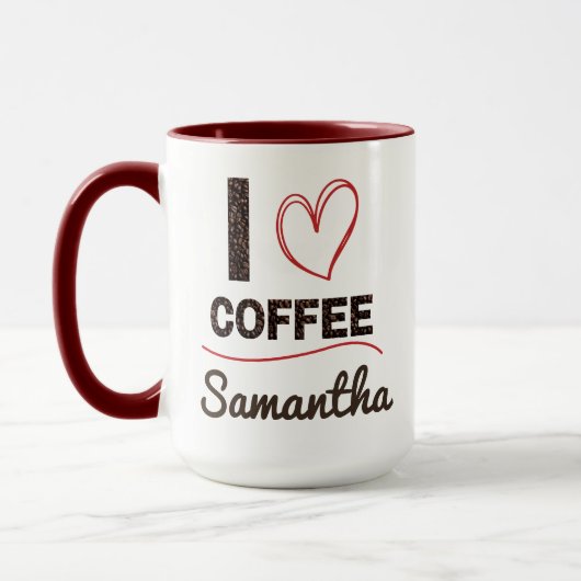 Personalisierter "Ich liebe Kaffee"-Tassengeschenk Tasse (Links)