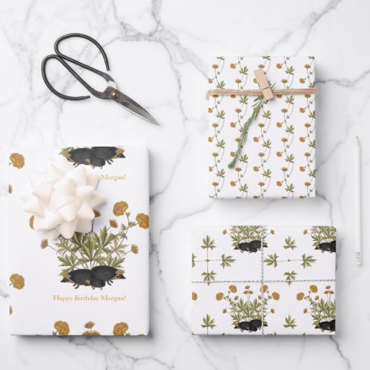 Personalisierter Igel Hütte-Kern Botanisch Geschenkpapier Set (Vorderseite)