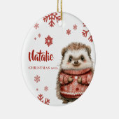 Personalisierter Igel Weihnachten Schneeflocke Keramik Ornament (Rechts)