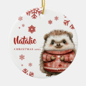 Personalisierter Igel Weihnachten Schneeflocke Keramik Ornament (Vorne)