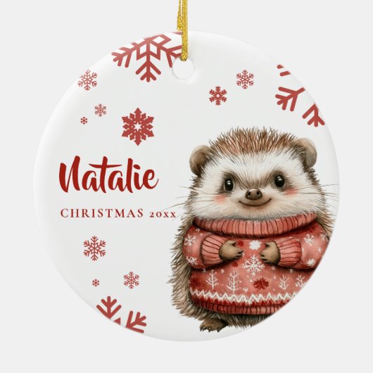 Personalisierter Igel Weihnachten Schneeflocke Keramik Ornament (Hinten)