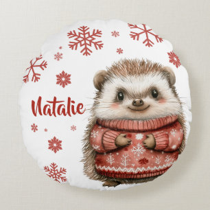 Personalisierter Igel Weihnachten Schneeflocke Rundes Kissen