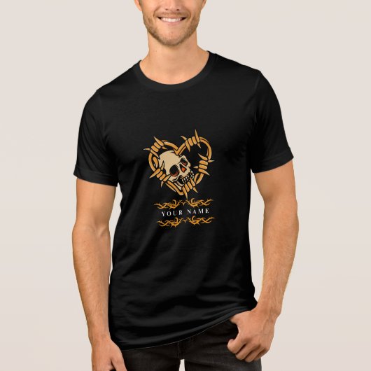 Personalisierter "Ihr Name" Skull in Barbed Wire H Tri-Blend Shirt (Vorderseite)