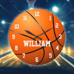 Personalisierter Individuelle Name Basketball Groß Große Wanduhr<br><div class="desc">Basketballuhr mit personalisiertem Namen. Entwickelt von Thisisnotme©</div>