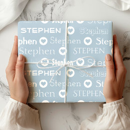Personalisierter Individuelle Name Blaues Herzmust Geschenkpapier